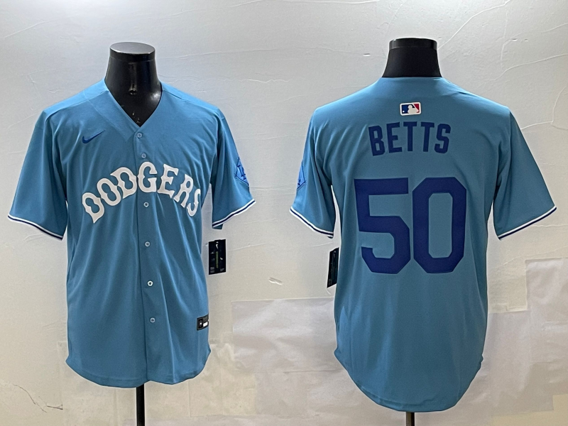 Men's Los Angeles Dodgers Mookie Betts #50 Light Blue Jersey